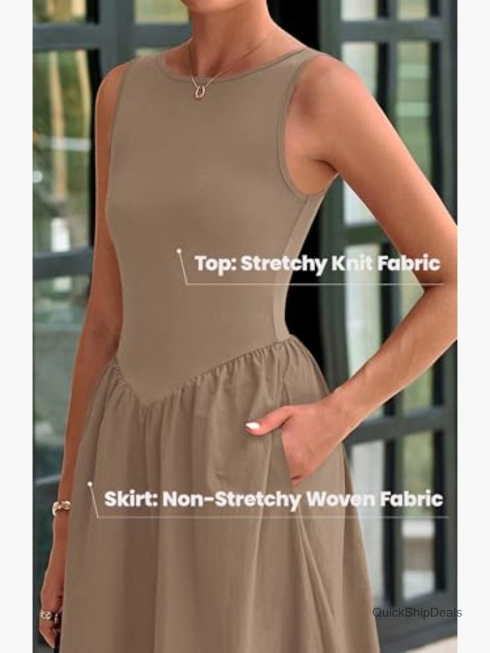 Sleeveless Patchwork Knit Midi Dress with Pockets - Picture 5 of 7